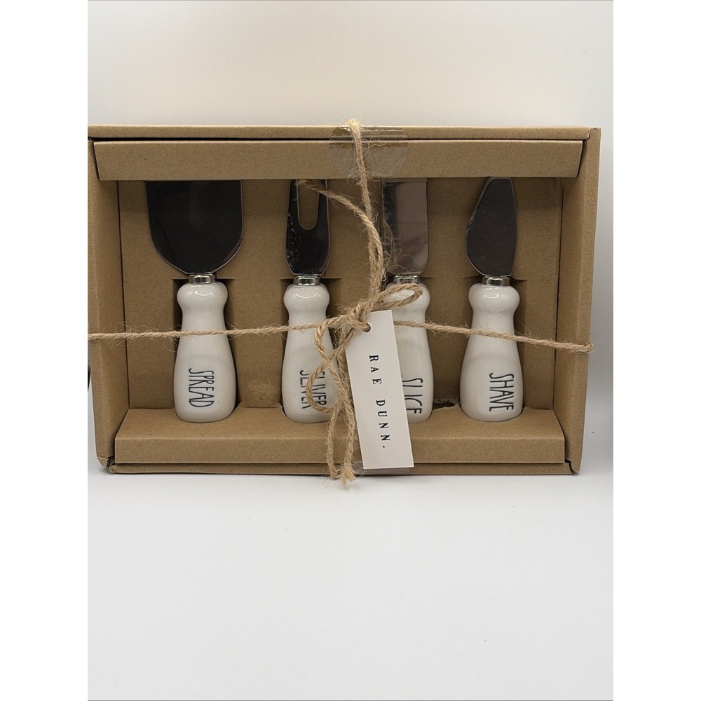 RAE DUNN CHEESE KNIFE SET OF 4 SPREAD SLIVER SLICE SHAVE CHARCUTERIE NEW In Box